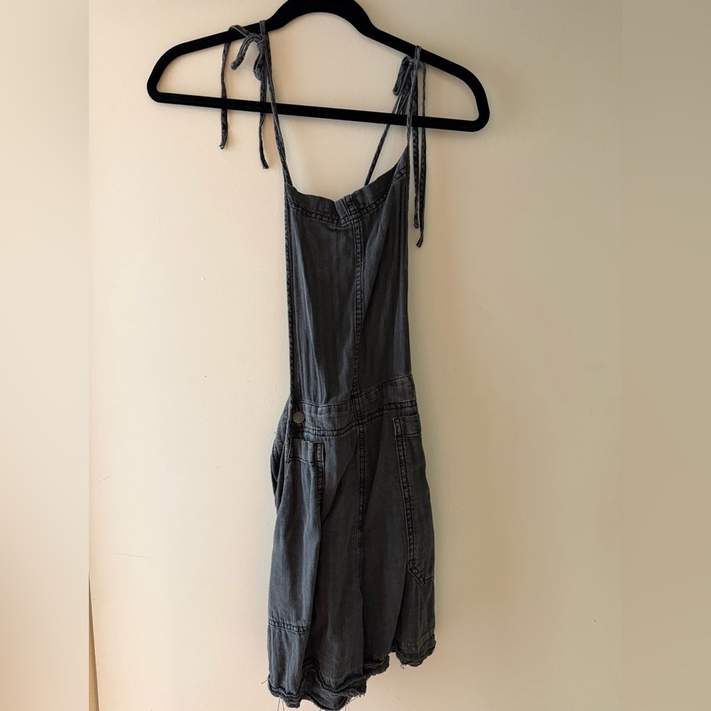 Free People Gray Denim Overall Romper